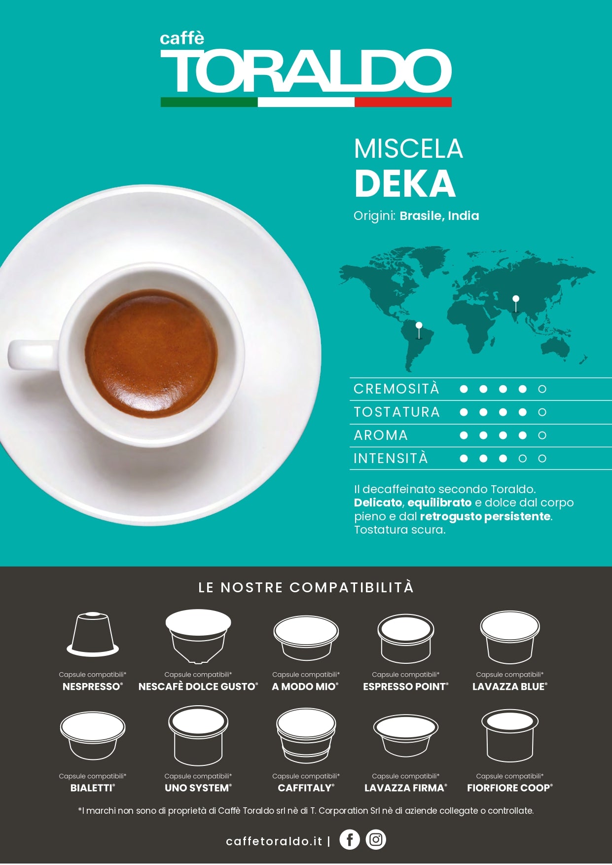 Capsule caffè Toraldo decaffeinato compatibili A Modo Mio